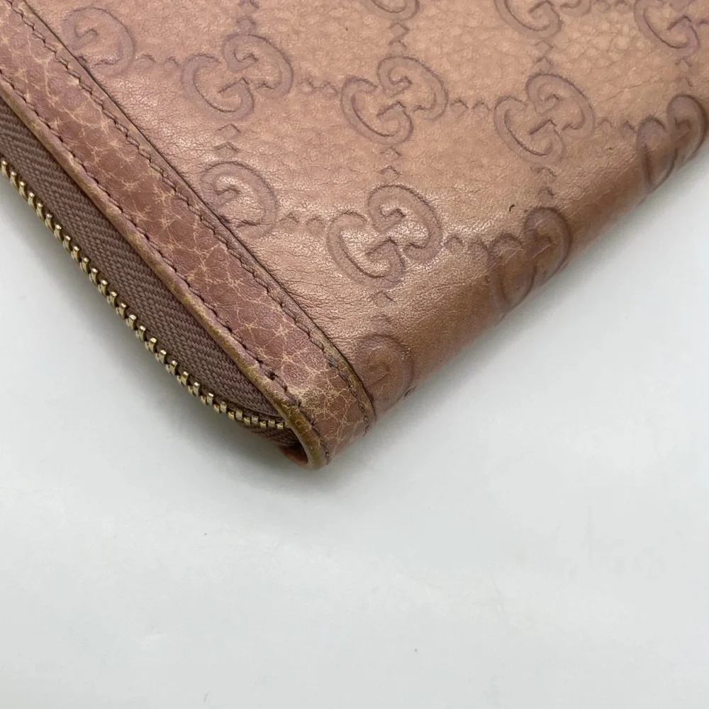 Auth GUCCI GG Guccissima Pink Leather Long Wallet W/GG Gold Accents & dust bag